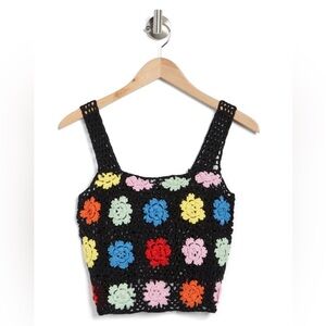 Lush Knit Floral Crochet Crop Top NWT Size L